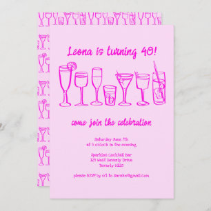 Whimsical Cocktail Drinks Custom Birthday Party Invitation