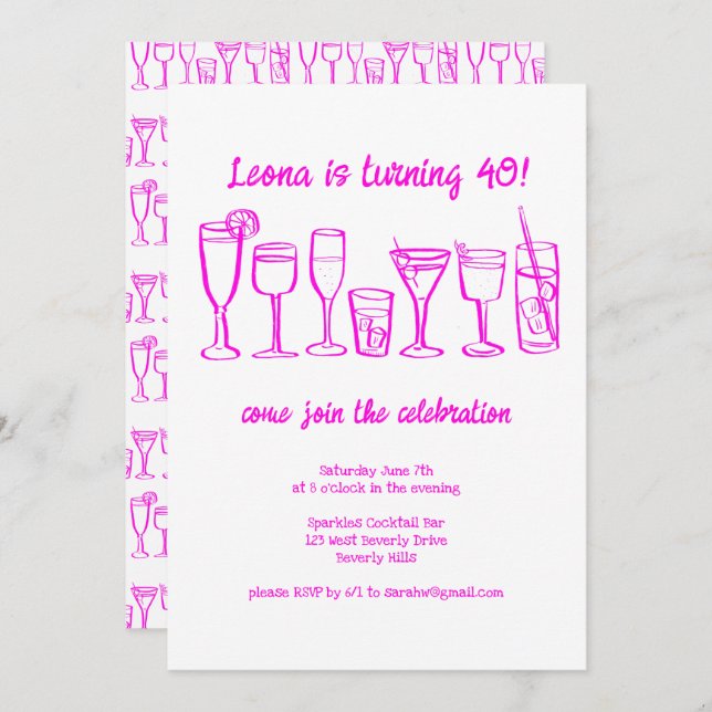 Whimsical Cocktail Drinks Custom Birthday Party Invitation (Front/Back)