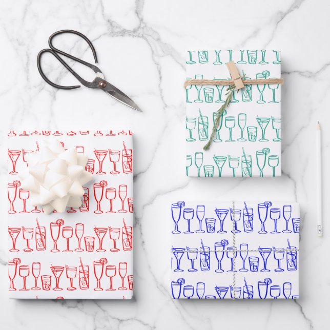 Whimsical Cocktail Drinks Wine Party Colourful Gif Wrapping Paper Sheet (Front)