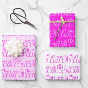 Whimsical Cocktail Drinks Wine Party Pink Gift Wrapping Paper Sheet