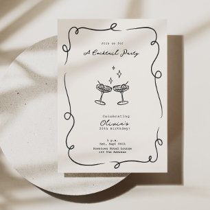 Whimsical Cocktail Minimalist Birthday Party Invitation