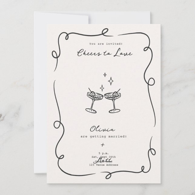 Whimsical Cocktail Minimalist Wedding  Invitation (Front)
