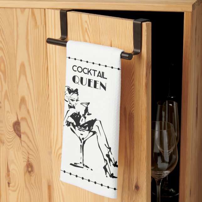 Whimsical Cocktail Queen  for Glam Entertertaining Tea Towel (Thirds Fold)