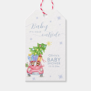 Whimsical Cold Outside Reindeer Bear Baby Shower Gift Tags