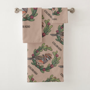 Whimsical Colorado Lark Bunting Bird  Bath Towel Set