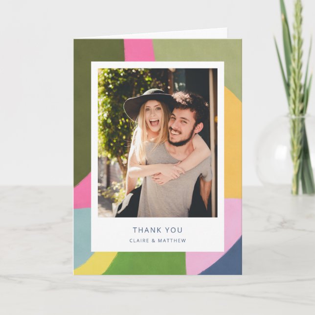 Whimsical Colorful Abstract Photo Couple  Thank You Card (Front)