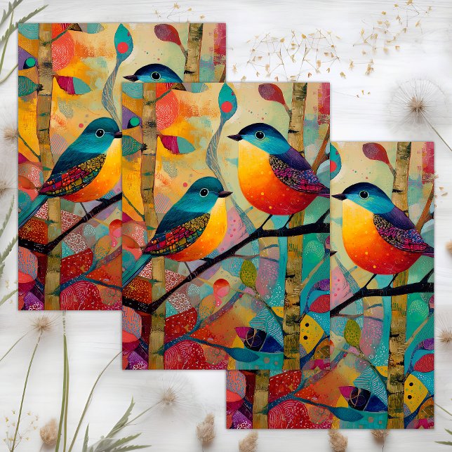 WHIMSICAL COLORFUL BIRD DECOUPAGE TISSUE PAPER (WHIMSICAL COLORFUL BIRD DECOUPAGE TISSUE PAPER)
