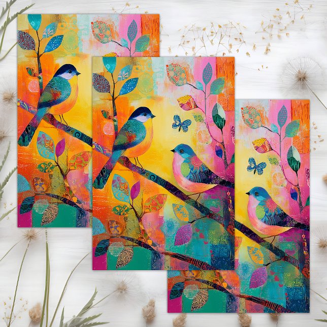 WHIMSICAL COLORFUL BIRD DECOUPAGE TISSUE PAPER (WHIMSICAL COLORFUL BIRD DECOUPAGE TISSUE PAPER)