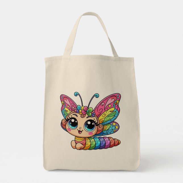 🦋Whimsical Colorful Butterfly Larva Kids Tote Bag (Back)