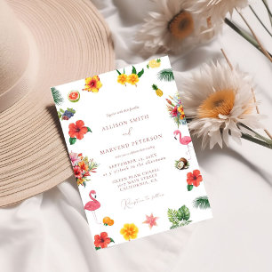 Whimsical Colorful Fun Tropical Flamingle Wedding  Invitation