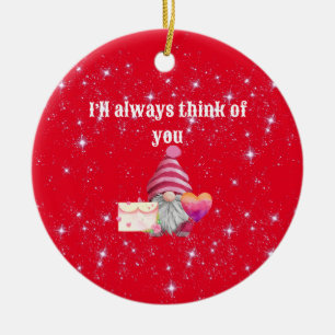 Whimsical Colorful Gnome in Love Ceramic Tree Decoration