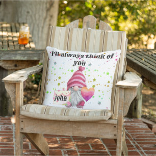 Whimsical Colorful Gnome in Love Cushion
