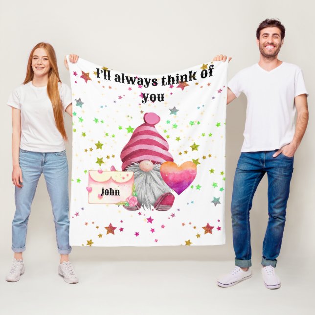 Whimsical Colorful Gnome in Love Fleece Blanket (In Situ)
