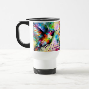 Whimsical Colorful Hummingbird Bird Personalized Travel Mug