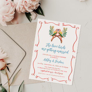 Whimsical Colorful Love Birds Couples Shower Invitation