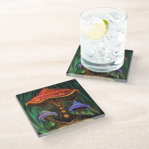 Whimsical Colorful Mushroom Cottagecore Charm Glass Coaster