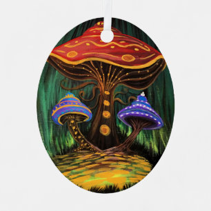 Whimsical Colorful Mushroom Cottagecore Charm Metal Tree Decoration