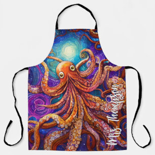 Whimsical Colorful Octopus with Personalized Name Apron