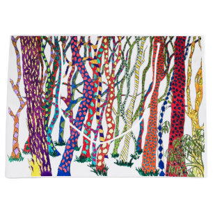 Whimsical Colorful Watercolor Crazy Forest Large Gift Bag