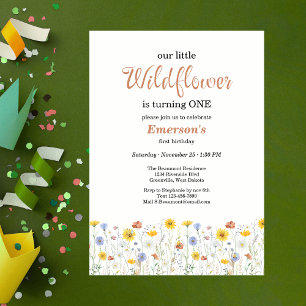 Whimsical Colorful Wildflower 1st Birthday Party Invitation