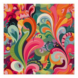 Whimsical Colour Burst: Vibrant Patterned Art  Poster