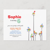 Whimsical Colour Dots Birds Tree Kids 6th Birthday