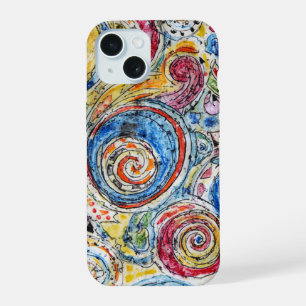 Whimsical Colour Spiral Abstract Pattern Design iPhone 15 Case