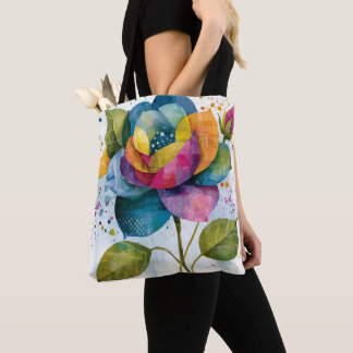 Whimsical Colourful Abstract Watercolor Rose Tote Bag