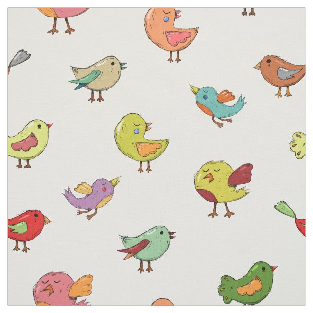 Whimsical Colourful Bird Cartoon Pattern Printed Fabric (Swatch)