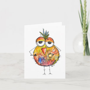 Whimsical Colourful Bird Drinking Coffee Card
