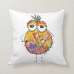 Whimsical Colourful Bird Drinking Coffee Cushion<br><div class="desc">This is an original mixed media painting of a whimsical,  colourful bird drinking coffee.</div>