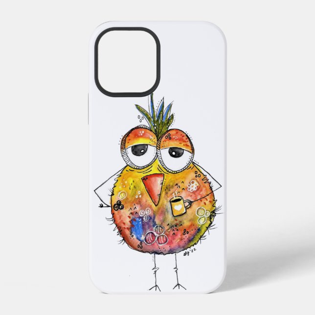 Whimsical Colourful Bird Drinking Coffee iPhone Case (Back)
