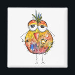 Whimsical Colourful Bird Drinking Coffee Magnet<br><div class="desc">This is an original mixed media painting of a whimsical,  colourful bird drinking coffee.</div>