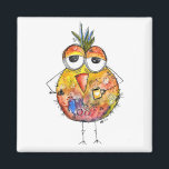 Whimsical Colourful Bird Drinking Coffee Magnet<br><div class="desc">This is an original mixed media painting of a whimsical,  colourful bird drinking coffee.</div>