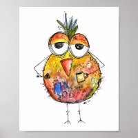 Whimsical Colourful Bird Drinking Coffee