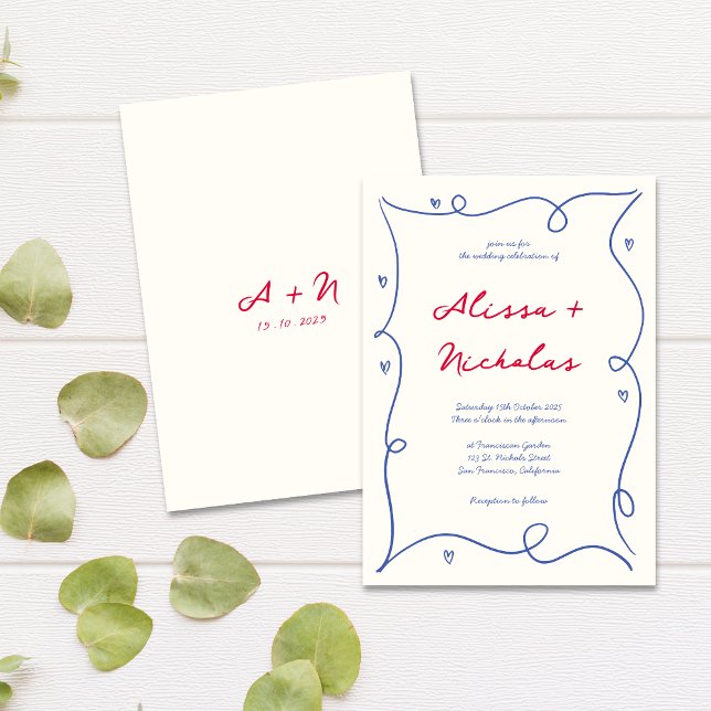 Whimsical Colourful Border Script Monogram Wedding Invitation (Creator Uploaded)