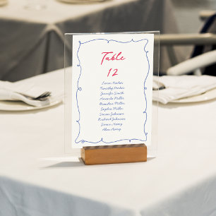 Whimsical Colourful Border Script Seating Chart Table Number