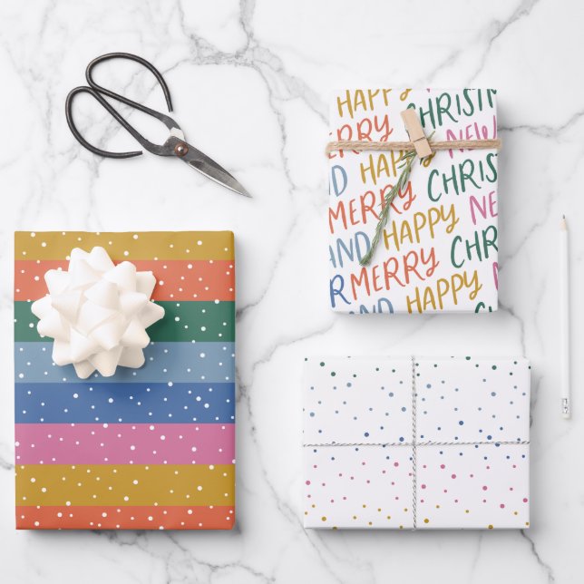 Whimsical Colourful Bright Snowfall Stripes Wrappi Wrapping Paper Sheet (Front)