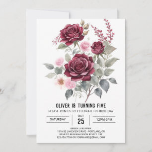 Whimsical Colourful Burgundy Floral Birthday Invitation