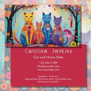 Whimsical colourful cats illustration business card