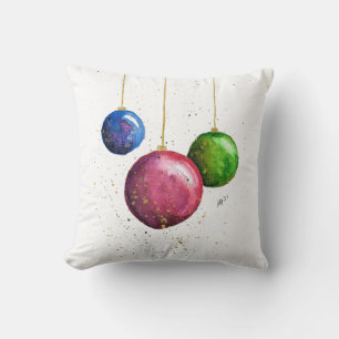 Whimsical, Colourful Christmas Baubles Cushion