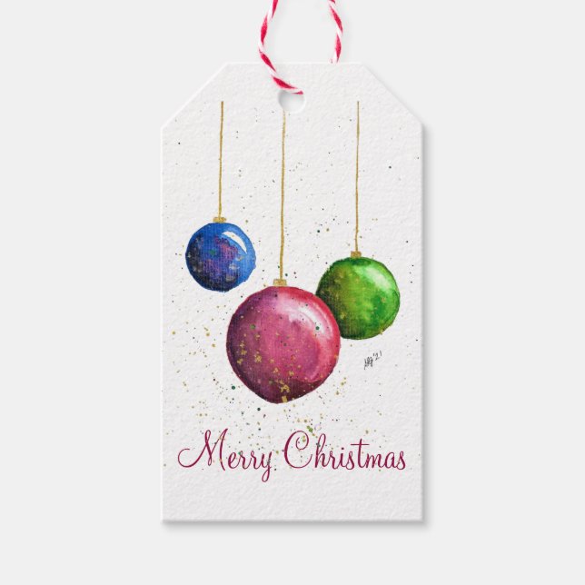 Whimsical, Colourful Christmas Baubles Gift Tags (Front)