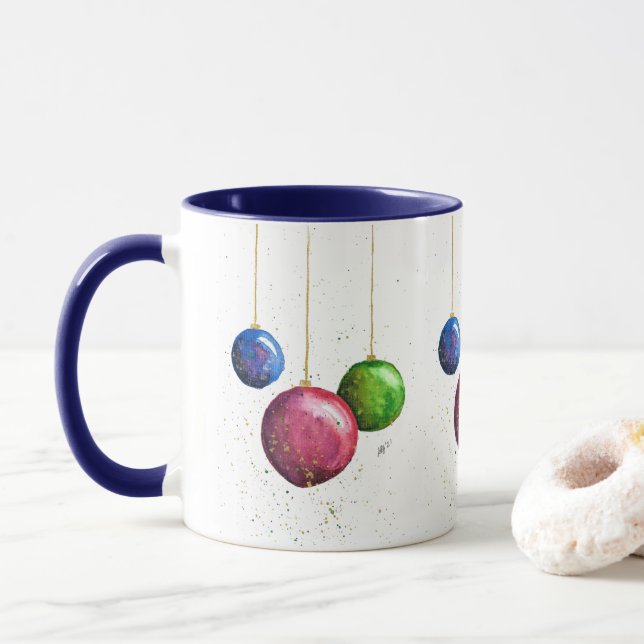 Whimsical, Colourful Christmas Baubles Mug (With Donut)