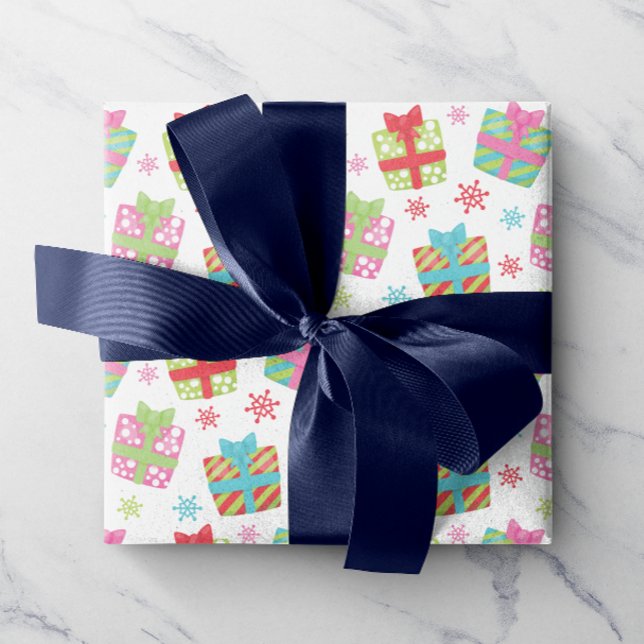 Whimsical Colourful Christmas Presents Gifts Wrapping Paper (These cute colorful presents add a touch of whimsy to any Christmas gift!)