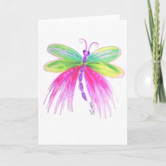 Whimsical Colourful Dragonfly Blank Greeting Card (Front)