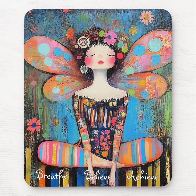 Whimsical Colourful Fairy Doing Yoga Custom  Mouse Pad (Front)