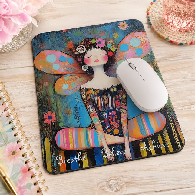 Whimsical Colourful Fairy Doing Yoga Custom  Mouse Pad (Creator Uploaded)