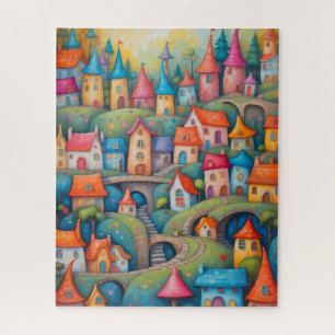 Whimsical Colourful Fairy Tale Village Jigsaw Puzzle