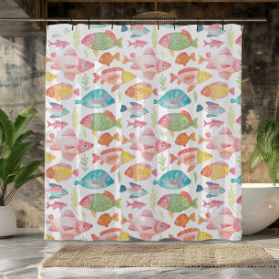 "Whimsical Colourful Fish Shower Curtain