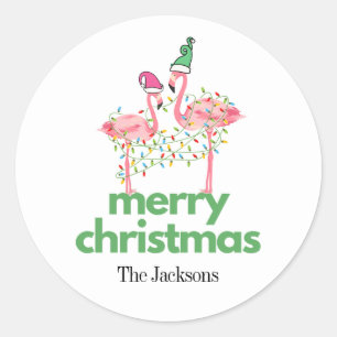 Whimsical Colourful Flamingo Christmas Stickers